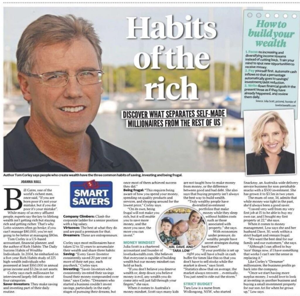 Newspaper article about millionaire habits.