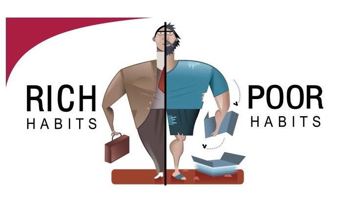 Split image illustrating rich versus poor habits.